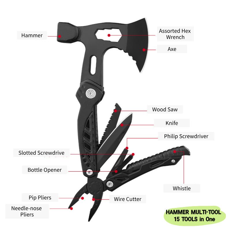15 in 1 survival tool with hammer & axe – essential camping & hiking gear 15 in 1 survival tool with hammer & axe – essential camping & hiking gear