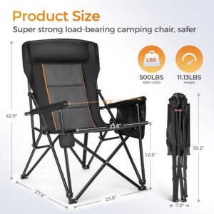heavy duty high back camping chairs with cup holder