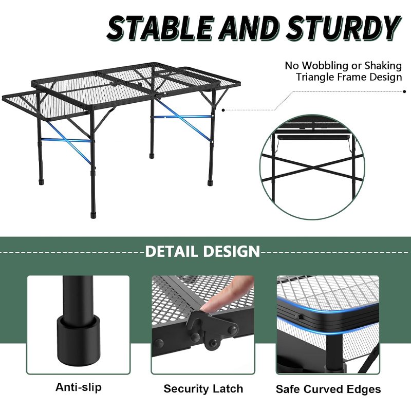 folding table with 2 wing panels, 3x2 ft camping table with mesh desktop,height adjustable folding grill table with mesh bag,portable outdoor table for picnic,camping,bbq,beach(black) folding table with 2 wing panels, 3x2 ft camping table with mesh desktop,height adjustable folding grill table with mesh bag,portable outdoor table for picnic,camping,bbq,beach(black)