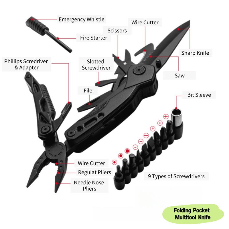 folding pocket tool knife – pliers, screwdriver, opener & whistle with sheath folding pocket tool knife – pliers, screwdriver, opener & whistle with sheath