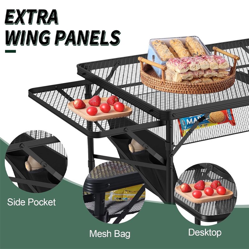 folding table with 2 wing panels, 3x2 ft camping table with mesh desktop,height adjustable folding grill table with mesh bag,portable outdoor table for picnic,camping,bbq,beach(black) folding table with 2 wing panels, 3x2 ft camping table with mesh desktop,height adjustable folding grill table with mesh bag,portable outdoor table for picnic,camping,bbq,beach(black)
