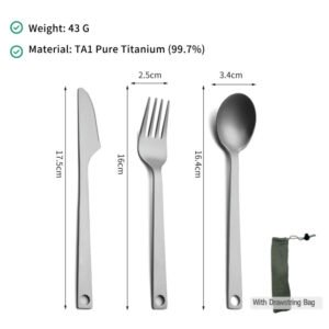 adrift allseason | 3pc one hole titanium cutlery set – spoon, fork & knife, lightweight