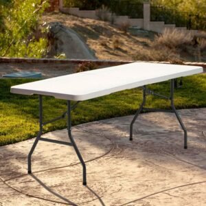 6ft picnic table folding table camping table plastic table fold up table lock for party event,white