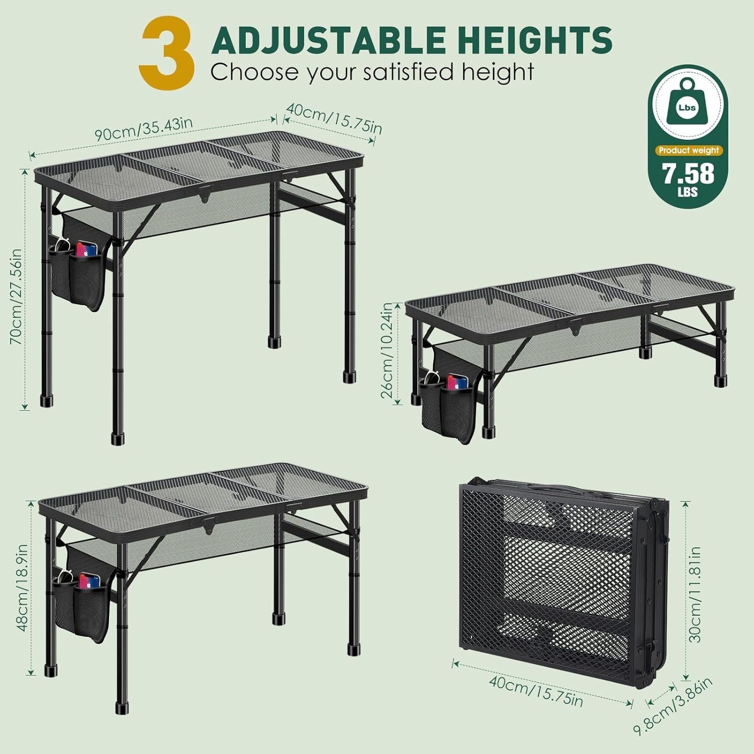 folding camping table, 3ft camping table aluminum folding table with 3 adjustable height max 27.5 inch picnic table portable table for outdoor backyard bbq, beach folding camping table, 3ft camping table aluminum folding table with 3 adjustable height max 27.5 inch picnic table portable table for outdoor backyard bbq, beach