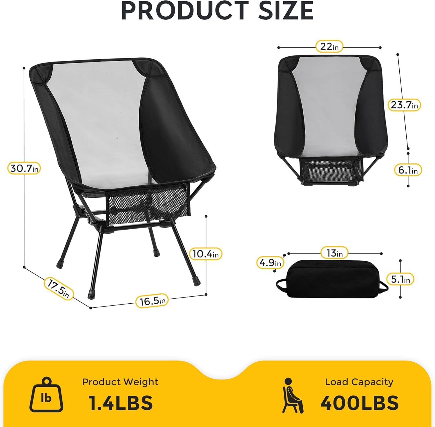 aluminum camping chair with storage bag, 400lb capacity, roomier & compact folding chairs for adults, lightweight & portable for backpacking, camping, fishing, hiking aluminum camping chair with storage bag, 400lb capacity, roomier & compact folding chairs for adults, lightweight & portable for backpacking, camping, fishing, hiking