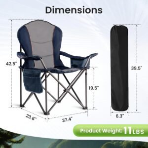 oversized camping chair heavy duty portable folding chair, cup holder & waterproof phone case for adults, beach, hiking, backyard (blue & gray, 1 pcs)
