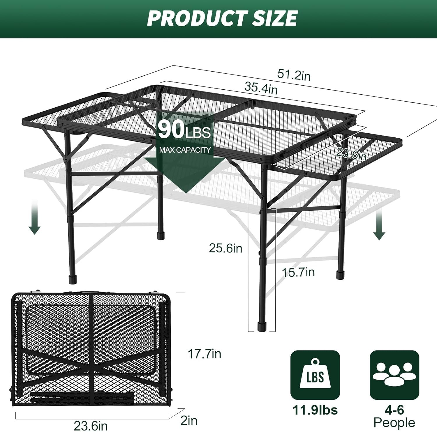 folding table with 2 wing panels, 3x2 ft camping table with mesh desktop,height adjustable folding grill table with mesh bag,portable outdoor table for picnic,camping,bbq,beach(black) folding table with 2 wing panels, 3x2 ft camping table with mesh desktop,height adjustable folding grill table with mesh bag,portable outdoor table for picnic,camping,bbq,beach(black)