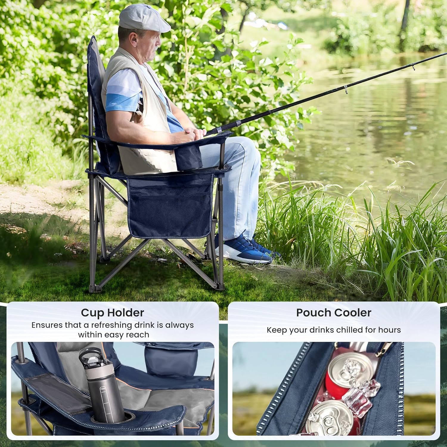 oversized camping chair heavy duty portable folding chair, cup holder & waterproof phone case for adults, beach, hiking, backyard (blue & gray, 1 pcs) oversized camping chair heavy duty portable folding chair, cup holder & waterproof phone case for adults, beach, hiking, backyard (blue & gray, 1 pcs)
