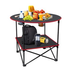 portable camping table folding picnic tables lightweight folding table waterproof canvas beach table for outside with 4 cup holders & carry bags for camping, beach, campfires and tailgating