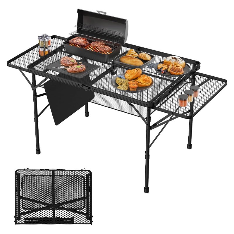 folding table with 2 wing panels, 3x2 ft camping table with mesh desktop,height adjustable folding grill table with mesh bag,portable outdoor table for picnic,camping,bbq,beach(black) folding table with 2 wing panels, 3x2 ft camping table with mesh desktop,height adjustable folding grill table with mesh bag,portable outdoor table for picnic,camping,bbq,beach(black)